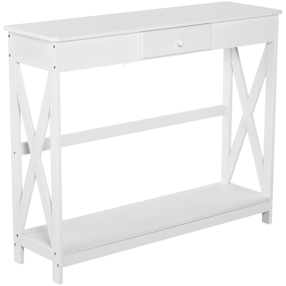 2-Tier Narrow Console Table with Storage Shelf, White