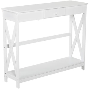 2-Tier Narrow Console Table with Storage Shelf, White