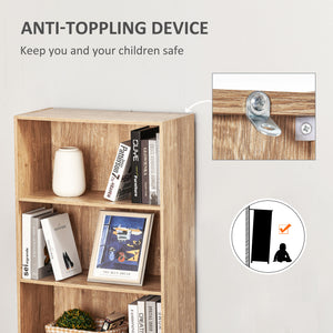 5-Tier Bookcase with Adjustable Shelves, Natural Wood