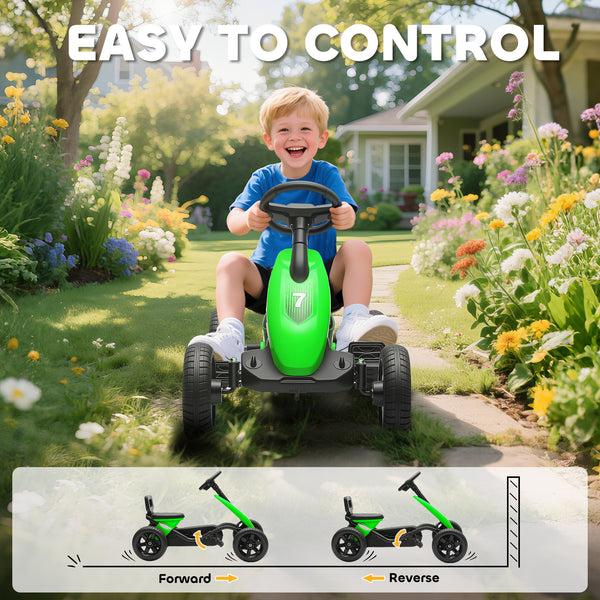 Pedal go-kart, silent EVA wheels, green