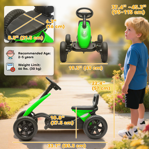 Pedal go-kart, silent EVA wheels, green