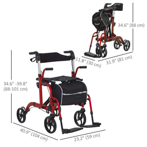 20cm Height Adjustable Folding Rollator Walker, Red