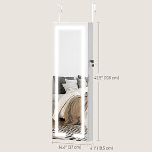 Jewelry cabinet with LED lighting and mirror, wall mounted, white