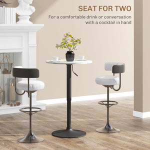 Adjustable bar table with steel base, white marble