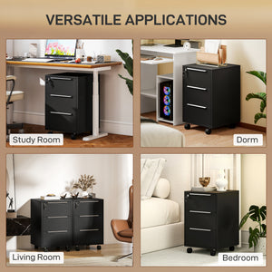 3-drawer mobile pedestal with central locking and casters – Black