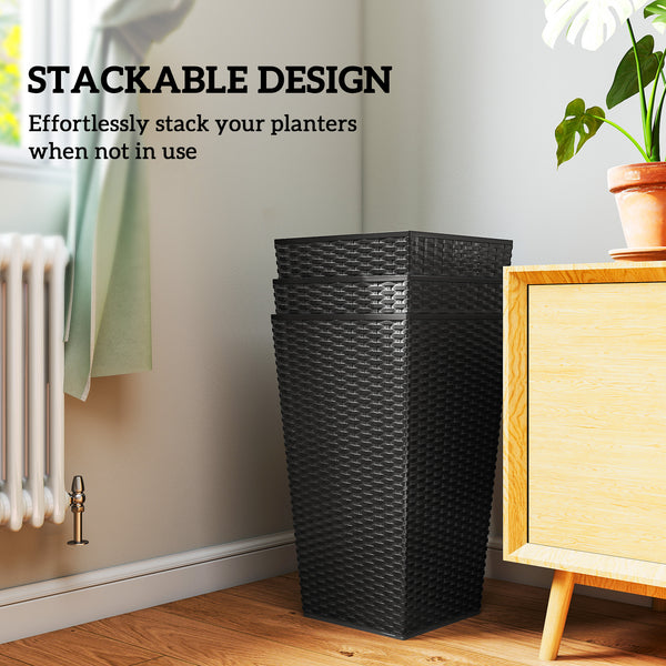 Set of 3 tall plant pots, black