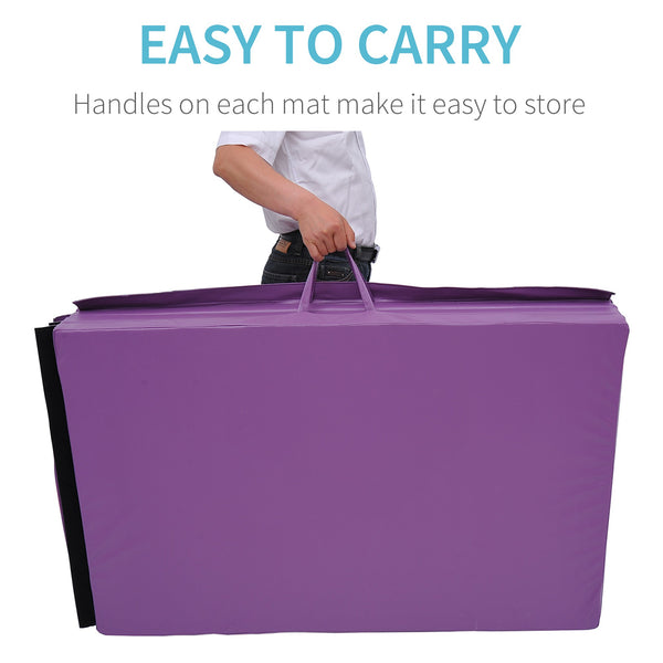 4'x10'x2'' Foldable Gymnastics Mat with Carry Handles for Yoga, MMA, Martial Arts, Stretching, Purple