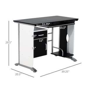 Computer Desk with Keyboard Tray and CPU Holder, Black and White