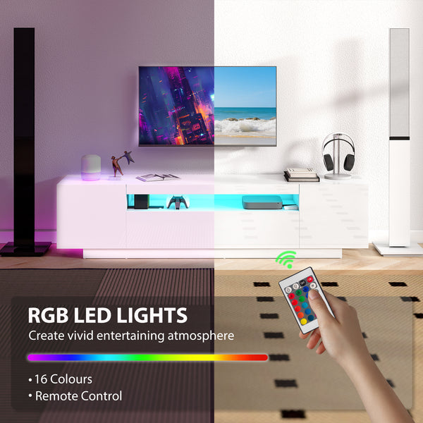TV Stand with RGB LED Lighting for 65-85 inch TV, Glossy White