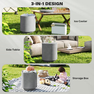 2.6 Gallon Concrete Outdoor Cooler Side Table with Storage, Light Gray