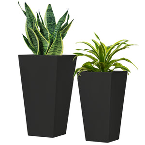Set of 2 large flower pots with drainage holes, black