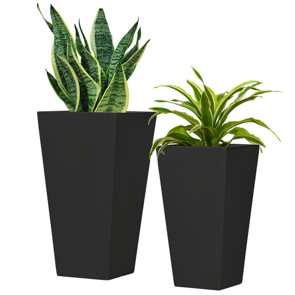 Set of 2 large flower pots with drainage holes, black