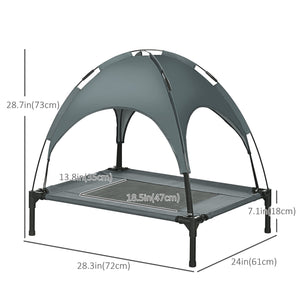 Elevated dog bed with canopy, gray