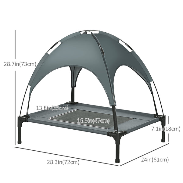 Elevated dog bed with canopy, gray