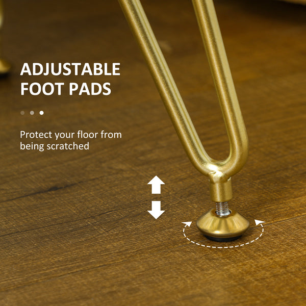 Velvet upholstered bed bench with gold metal legs, cream white