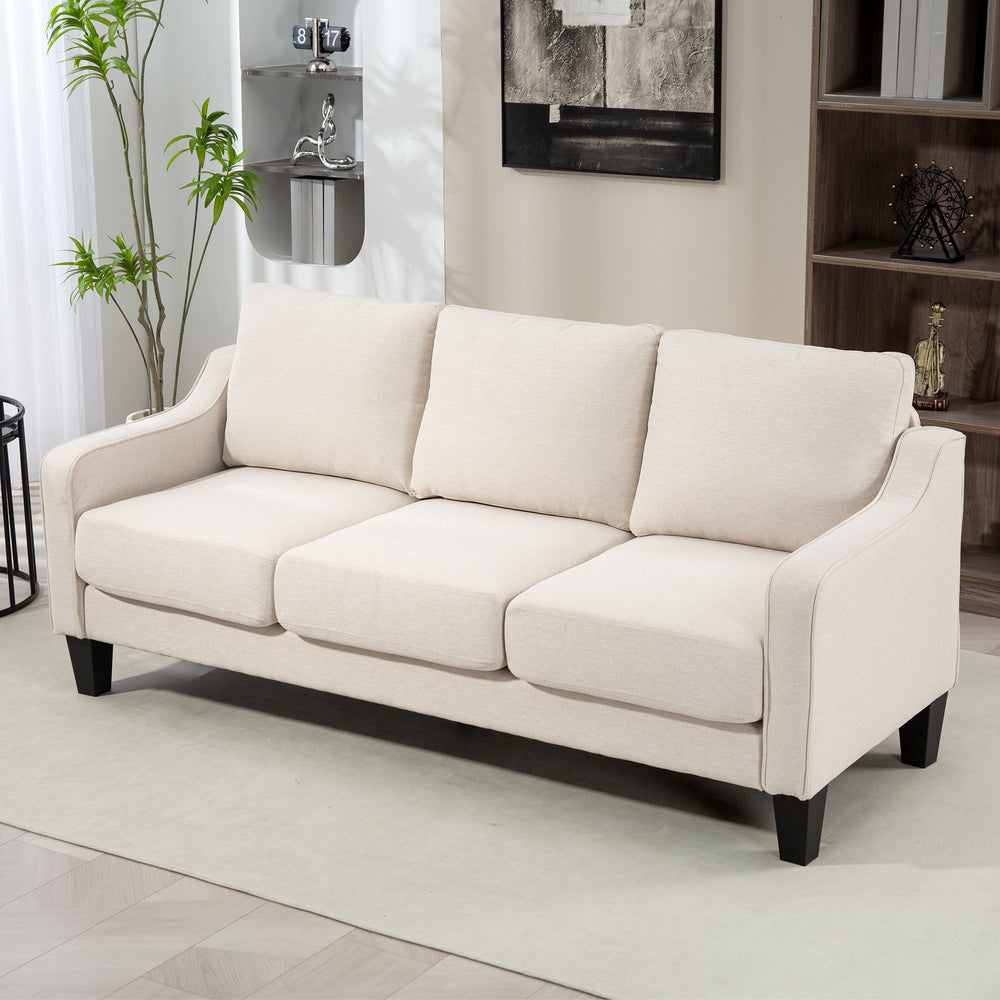 3-seater pocket sprung sofa, linen upholstery, thick padding, beige