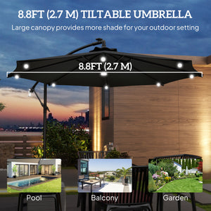 10.2-foot cantilever parasol with solar LED lighting, grey