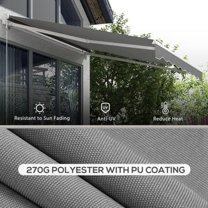 10'x8' Electric Retractable Awning with Remote Controller, Crank Handle, Aluminum Frame for Deck Balcony, Light Grey
