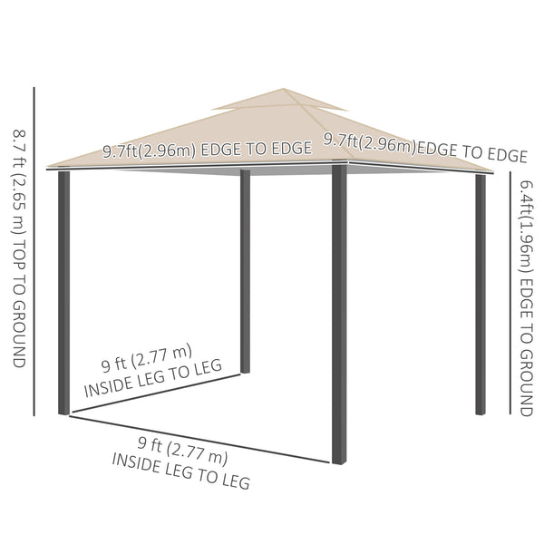 10 x 10 gazebo with pretty curtains and mesh blinds, beige