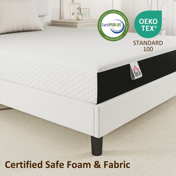 8-inch cooling memory foam queen mattress, lumbar support and medium-firm comfort – White and gray