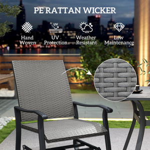 Set of 2 Rattan Patio Glider, Wicker Outdoor Glider Swivel Chair with Steel Frame, High Back for Backyard Porch, Grey