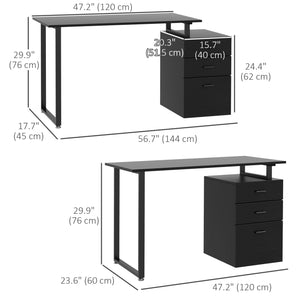 Modern Computer Desk with Storage Drawers, Black