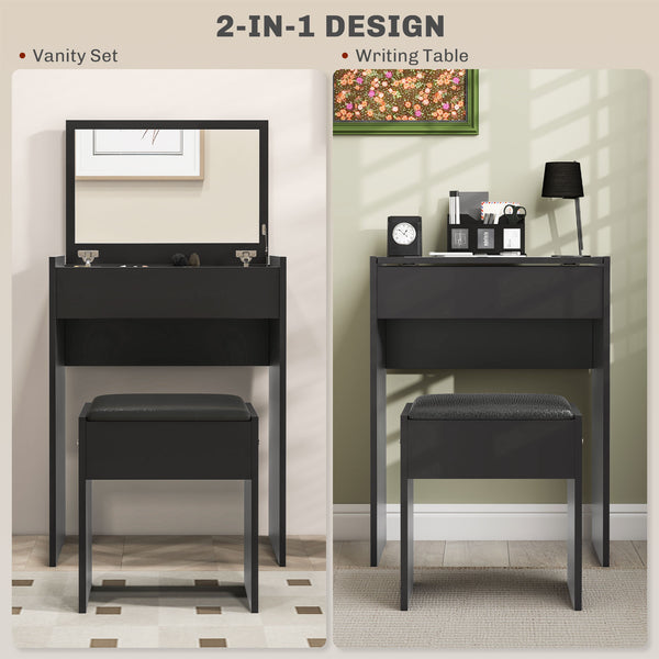 Modern dressing table with makeup table and padded stool, black