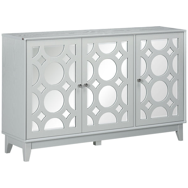 Kitchen cabinet with 3 mirror doors, 2 cupboards and an adjustable shelf, grey