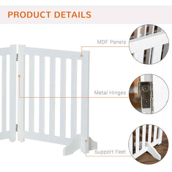 White foldable pet gate with door, 4 panels