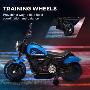 6V motorcycle with training wheels, blue