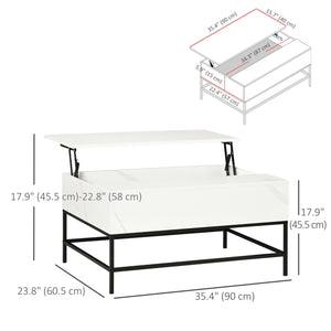 Lift-up coffee table with hidden storage compartment, white