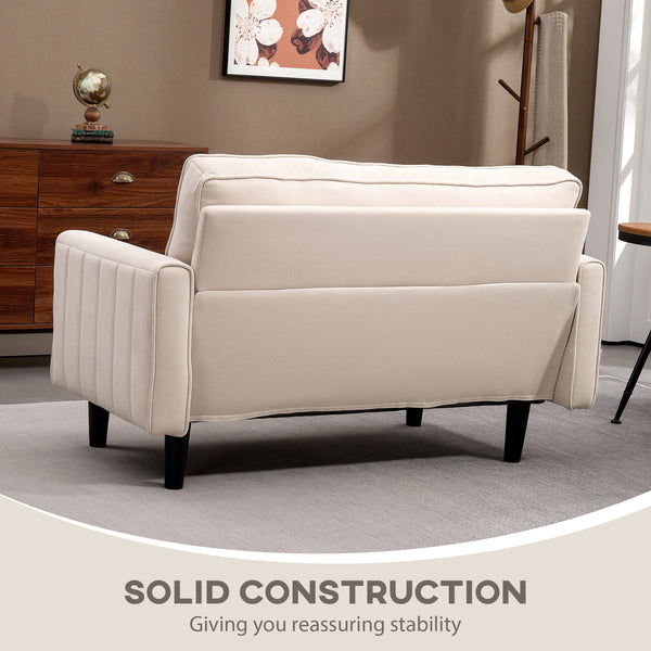 2 seater linen sofa with upholstered seat and backrest, beige