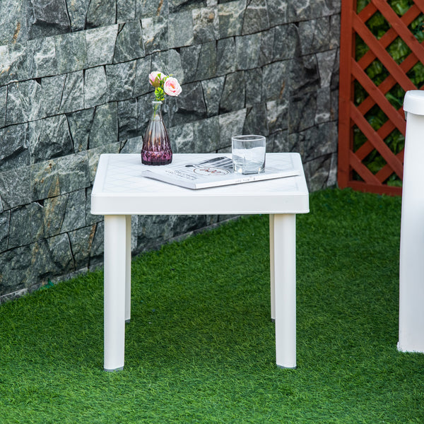 White plastic garden side table 