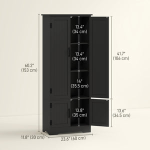 Tall black storage cabinet with 4 doors and adjustable shelves
