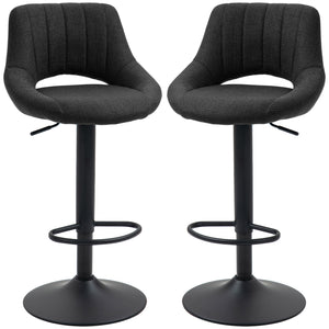 Set of 2 swivel bar stools upholstered in linen, black