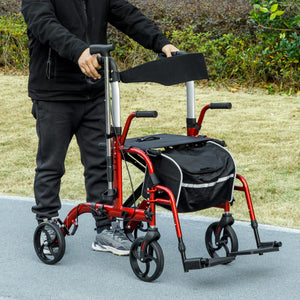 20cm Height Adjustable Folding Rollator Walker, Red