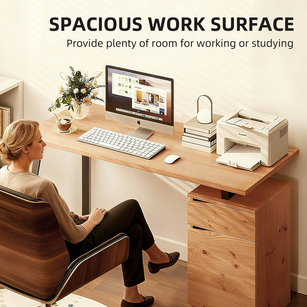 53-inch computer desk with adjustable drawer and shelf, natural wood 