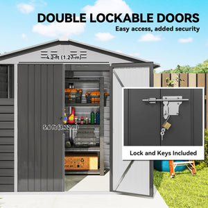 Metal garden shed with 2 windows, 4 vents, lockable doors and mosquito nets, dark grey