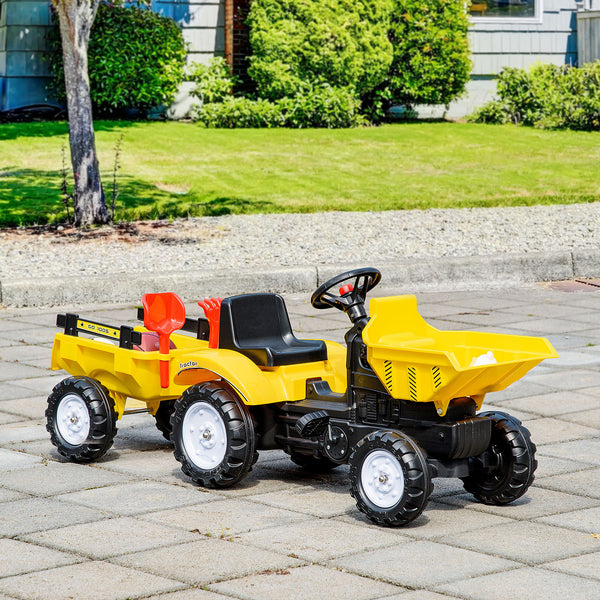 Pedal dump truck with removable trailer, yellow