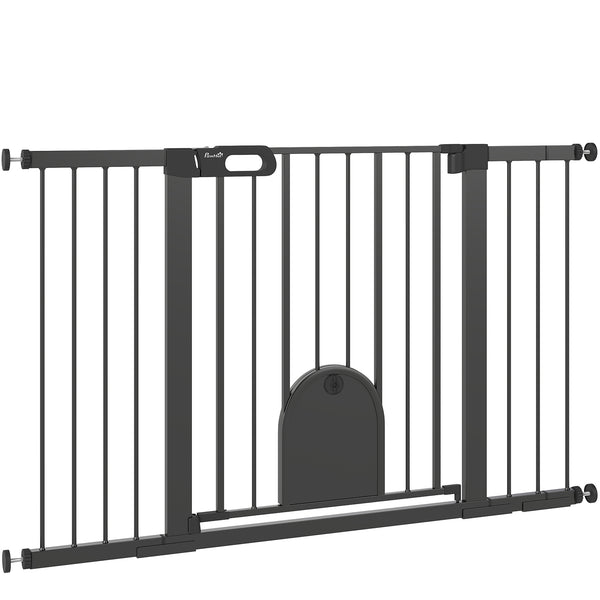 Extra-wide safety gate with small door, black