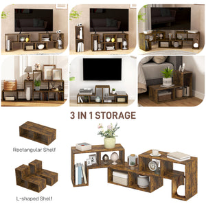 3-piece modular TV stand with 6 compartments for TVs up to 75 in. – Rustic brown