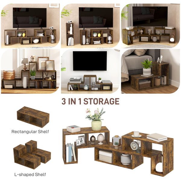 3-piece modular TV stand with 6 compartments for TVs up to 75 in. – Rustic brown