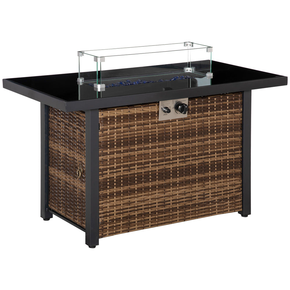 Outdoor Propane Gas Fire Pit Table, 50,000 BTU Electric Ignition Gas Firepit with Glass Cover, Black Glass Tabletop and CSA Certification, Brown