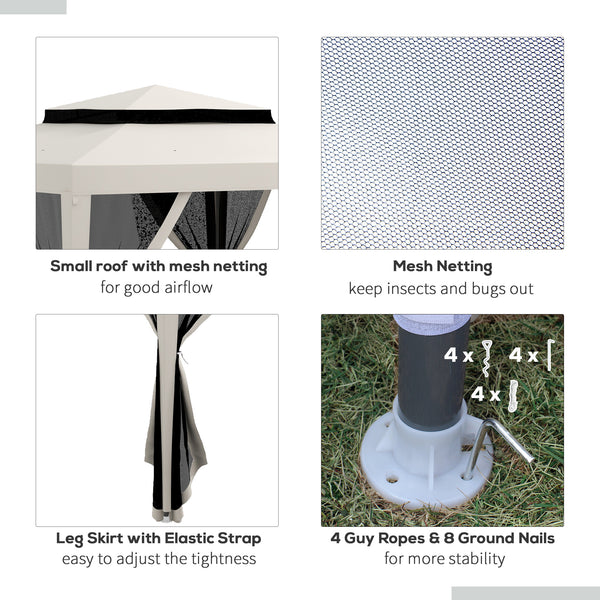 10' x 10' Gazebo with Mesh Netting and Two-Tier Roof for Garden, Patio, Cream White