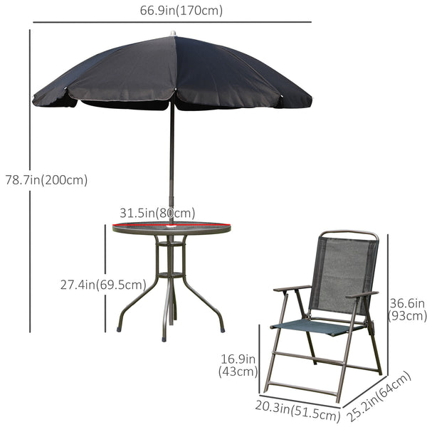 6-piece outdoor dining set for 4 people with parasol