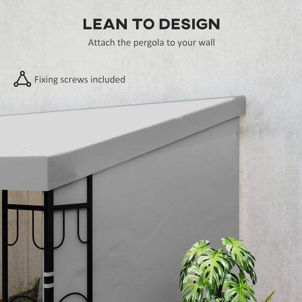 10' x 13' Wall Pergola with 2 Curtains and 2 Nets, UV Resistant, for Patio, Light Grey