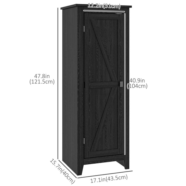 Storage cabinet with barn door and adjustable shelves, black