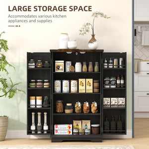 Country Style Pantry with Doors and Adjustable Shelves, Black