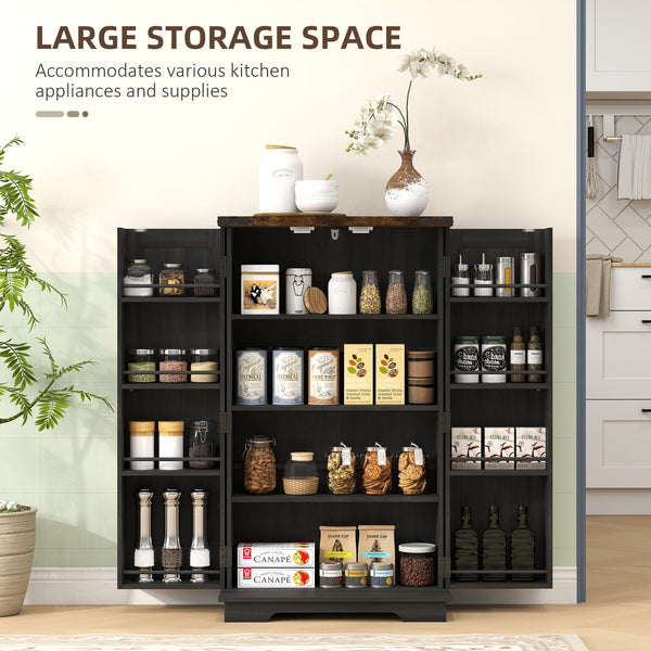 Country Style Pantry with Doors and Adjustable Shelves, Black