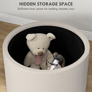 Round coffee table with hidden storage and linen upholstered top